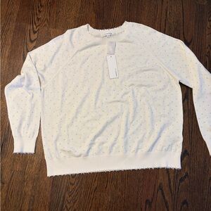 Minnie Rose NWT Cotton Cashmere Sweater Frayed Edge Style with Studs
